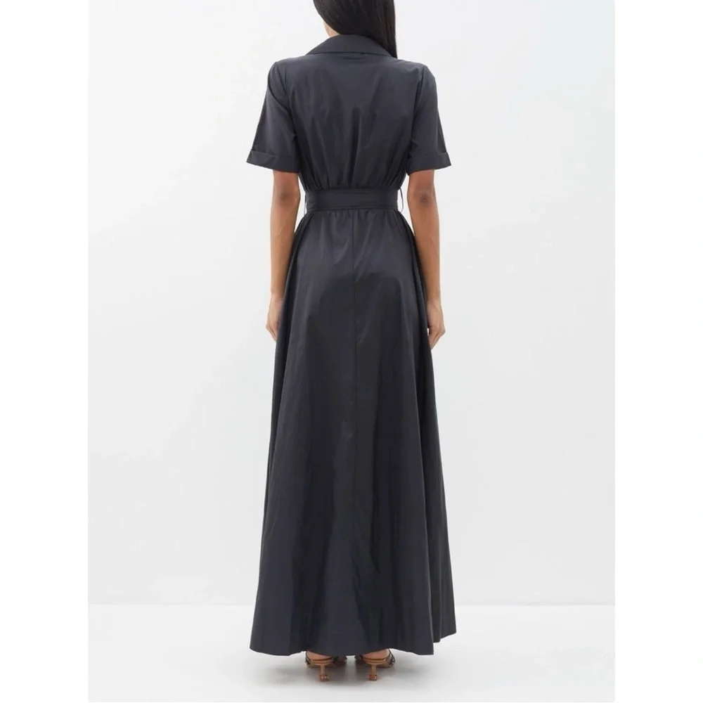 STAUD Millie Black Recycled Nylon Short Sleeve Maxi Shirt Dress Shirtdress sz 6 - Picture 13 of 14